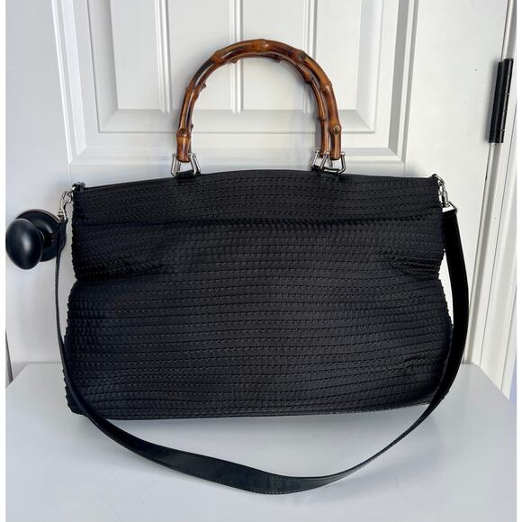 Gucci Bamboo Nylon Twill Two-Way Tote - Black - Authentic